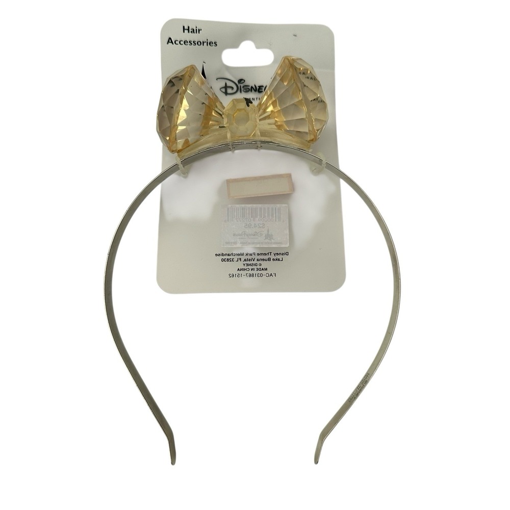 Disney 60th Anniversary Minnie Mouse Headband Gold Resin Crystals Bow Silver NEW